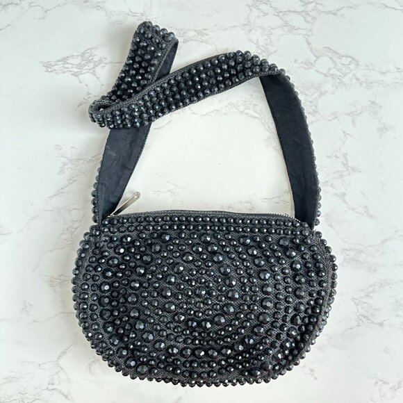 Vintage 1940s Beaded Roger Van S Black Handbag Purse With Shoulder Strap - Picture 1 of 12